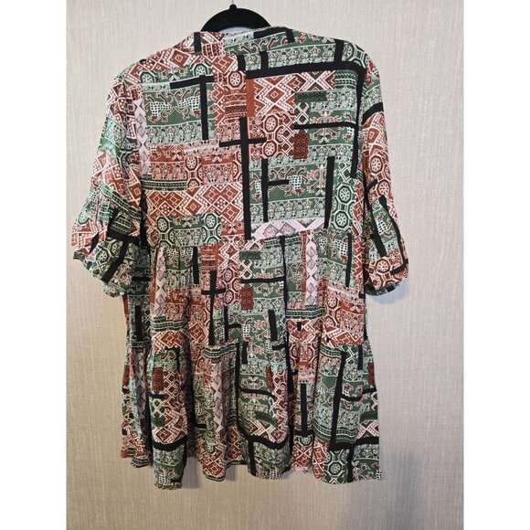 Easel tiered tunic top baby doll patchwork print pattern size M New - Picture 2 of 13